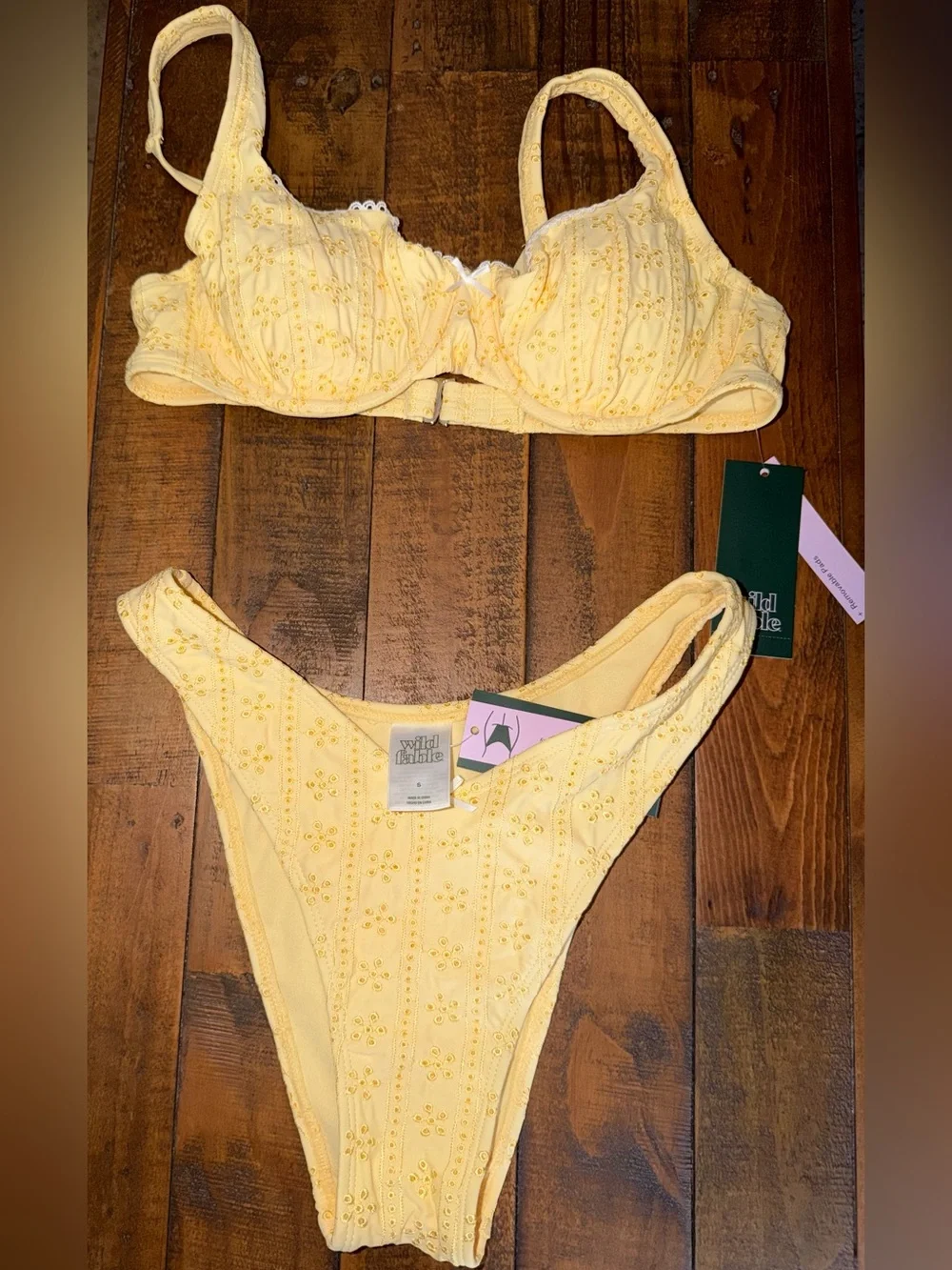 wild fable Pale Yellow Eyelet Underwire Bikini Set